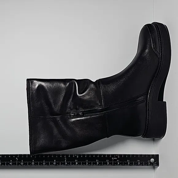 Franco Sarto Kelsi Mid Calf Boot Lug Sole Leather Side Zip Red Lining Black 9