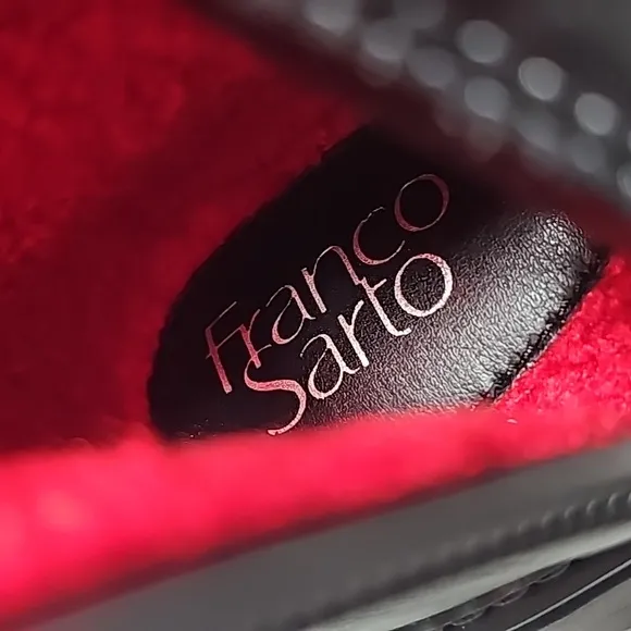 Franco Sarto Kelsi Mid Calf Boot Lug Sole Leather Side Zip Red Lining Black 9