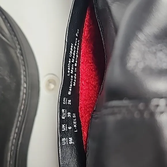 Franco Sarto Kelsi Mid Calf Boot Lug Sole Leather Side Zip Red Lining Black 9