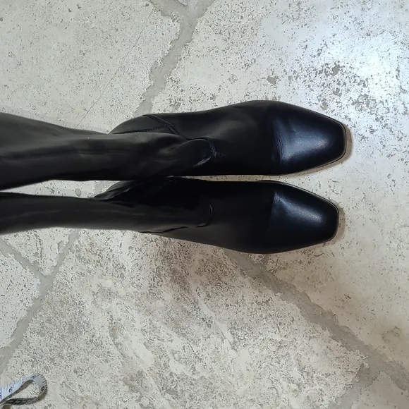 Franco Sarto L-Tribute Black Square Toe Block Heel Women's Boots Size 9.5