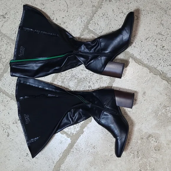 Franco Sarto L-Tribute Black Square Toe Block Heel Women's Boots Size 9.5
