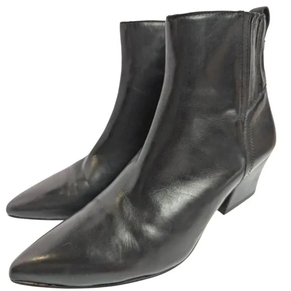 Franco Sarto Luca Black Leather Chelsea Ankle Boots Bootie Pointed Toe Womens 6