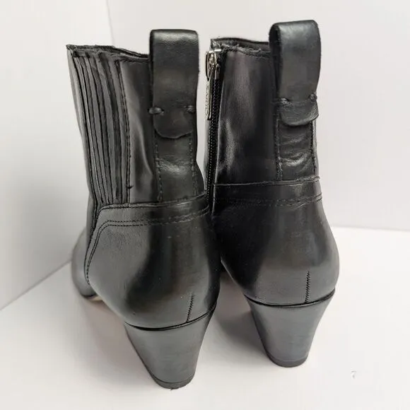 Franco Sarto Luca Black Leather Chelsea Ankle Boots Bootie Pointed Toe Womens 6