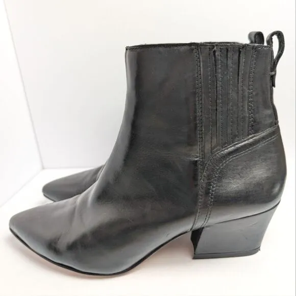 Franco Sarto Luca Black Leather Chelsea Ankle Boots Bootie Pointed Toe Womens 6
