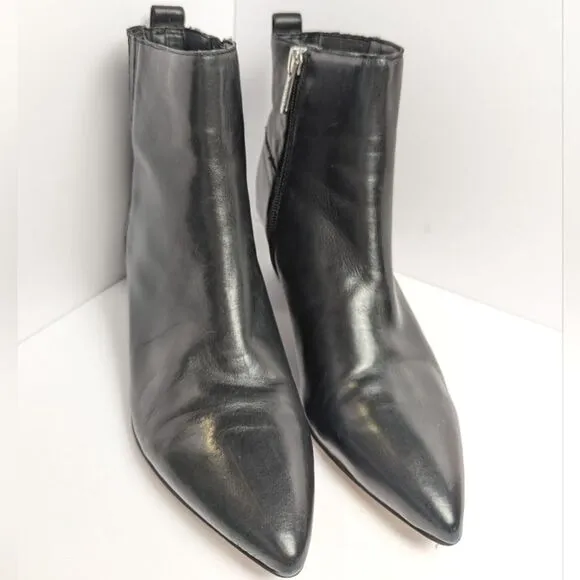 Franco Sarto Luca Black Leather Chelsea Ankle Boots Bootie Pointed Toe Womens 6