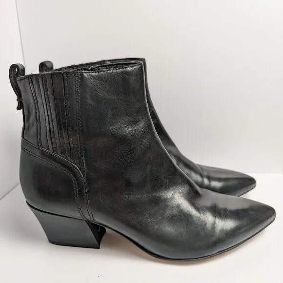 Franco Sarto Luca Black Leather Chelsea Ankle Boots Bootie Pointed Toe Womens 6