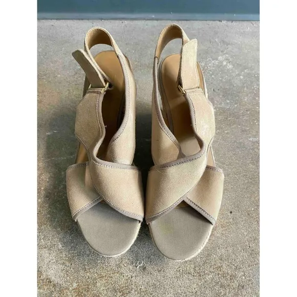 Franco Sarto Wedge Sandals Cork Platform Espadrille Beige Straps 8.5