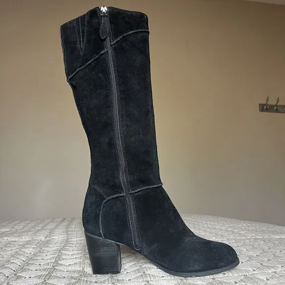 Franco Sarto Yamika Black Suede Leather Knee High Boots w/ Side Zip Women 8.5 M