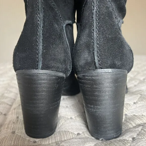 Franco Sarto Yamika Black Suede Leather Knee High Boots w/ Side Zip Women 8.5 M