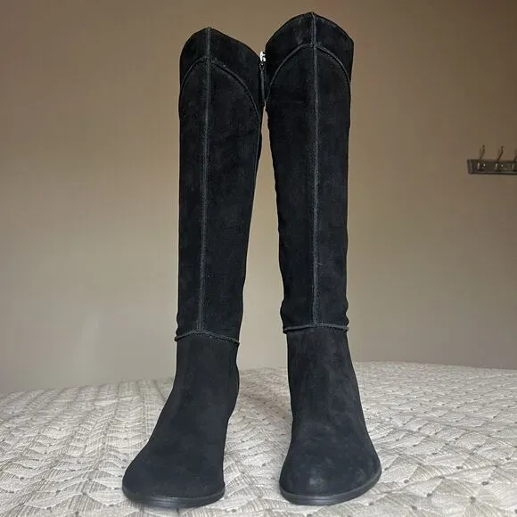 Franco Sarto Yamika Black Suede Leather Knee High Boots w/ Side Zip Women 8.5 M
