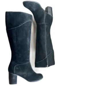 Franco Sarto Yamika Black Suede Leather Knee High Boots w/ Side Zip Women 8.5 M