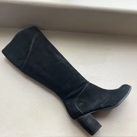 Franco Sarto Yamika Black Suede Leather Knee High Boots w/ Side Zip Women 8.5 M