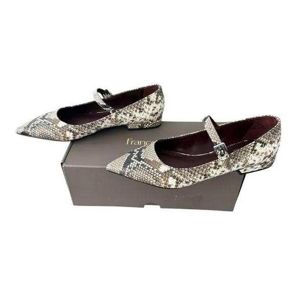 Franco Sarto Nalin Pointed Mary Jane Flats Grey Snake Print Women’s Size 7.5 M
