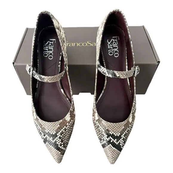 Franco Sarto Nalin Pointed Mary Jane Flats Grey Snake Print Women’s Size 7.5 M