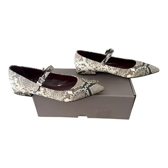 Franco Sarto Nalin Pointed Mary Jane Flats Grey Snake Print Women’s Size 7.5 M