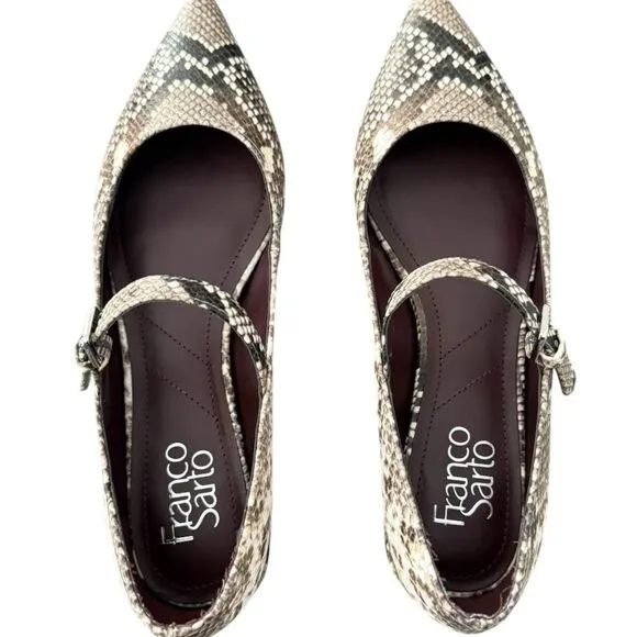 Franco Sarto Nalin Pointed Mary Jane Flats Grey Snake Print Women’s Size 7.5 M