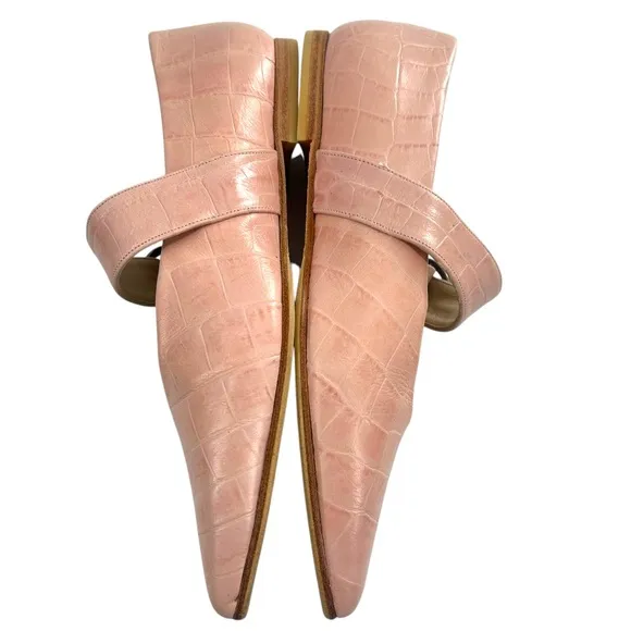 Freda Salvador Ivy Mary Jane Flats Pointed Toe Embossed Leather Pink Croc Sz 7