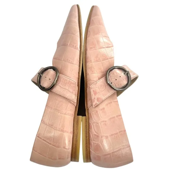 Freda Salvador Ivy Mary Jane Flats Pointed Toe Embossed Leather Pink Croc Sz 7