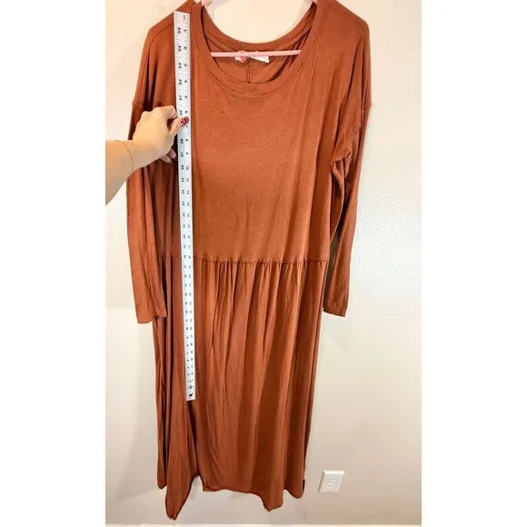 Free People Anytime Longe Sleeve Cotton Rustic Boho Midi Dress Women's Small