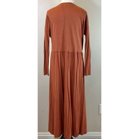 Free People Anytime Longe Sleeve Cotton Rustic Boho Midi Dress Women's Small