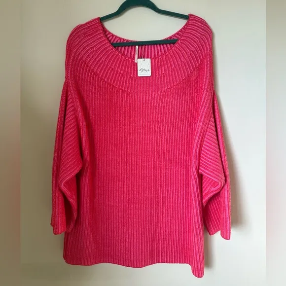FREE PEOPLE Charlotte Tunic Oversized Sweater Pink Blossom Glow Size Large NWT