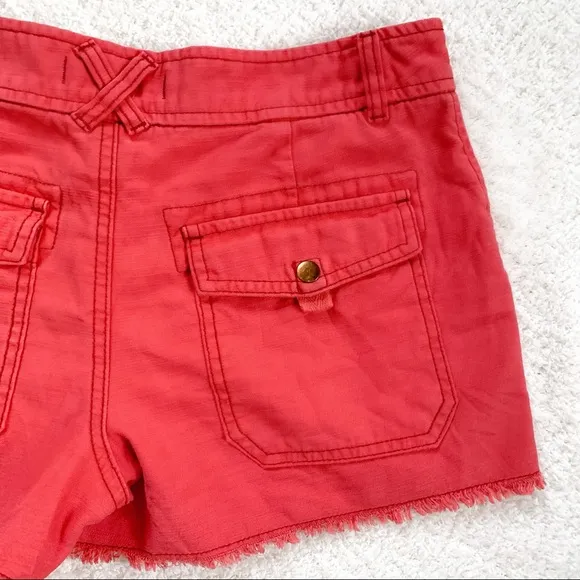 Free People Coral Slub Sateen Utility Cargo Cutoff Frayed Shorts in Sunrise