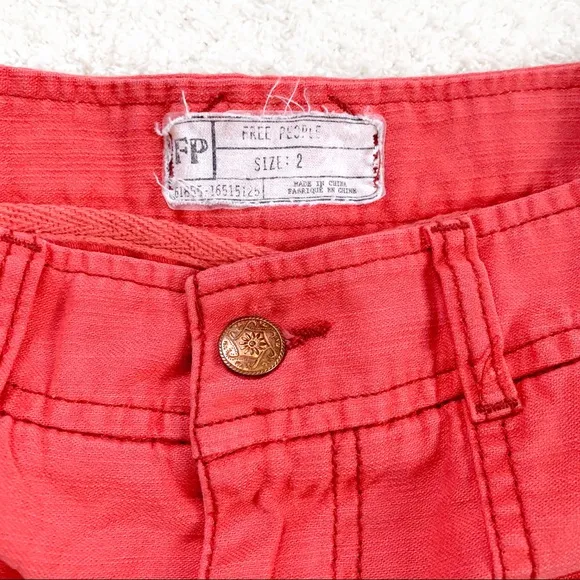 Free People Coral Slub Sateen Utility Cargo Cutoff Frayed Shorts in Sunrise