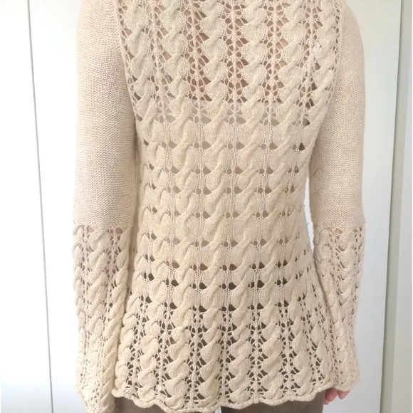 Free People Crochet Cable Wide Knit Bell Sleeve Sweater