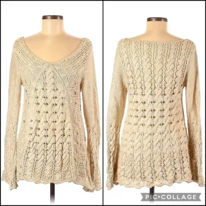 Free People Crochet Cable Wide Knit Bell Sleeve Sweater