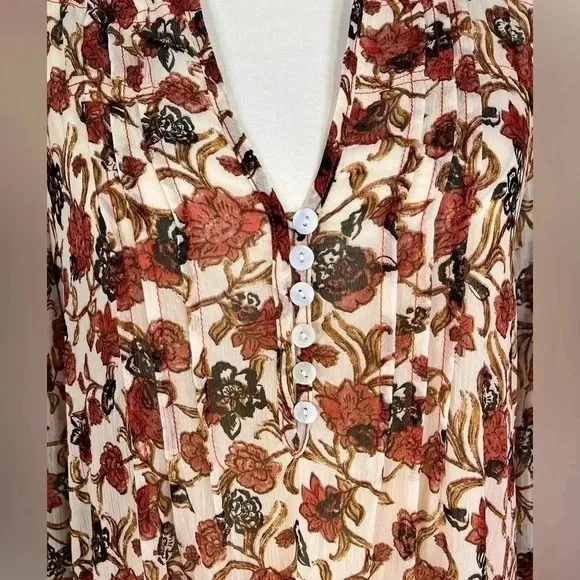 Free People Dress Boho See It Through Floral Sheer Lined Orange Brown NWT Size S