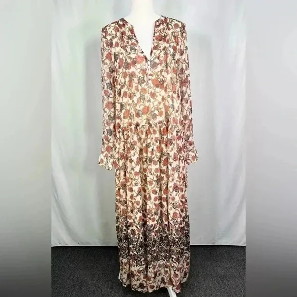 Free People Dress Boho See It Through Floral Sheer Lined Orange Brown NWT Size S