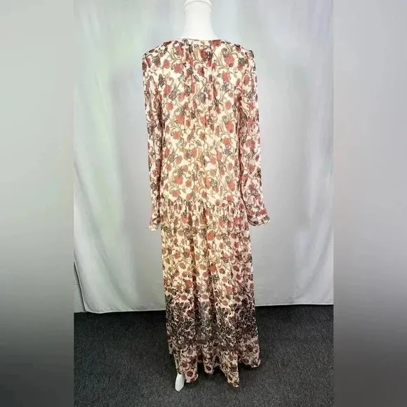 Free People Dress Boho See It Through Floral Sheer Lined Orange Brown NWT Size S