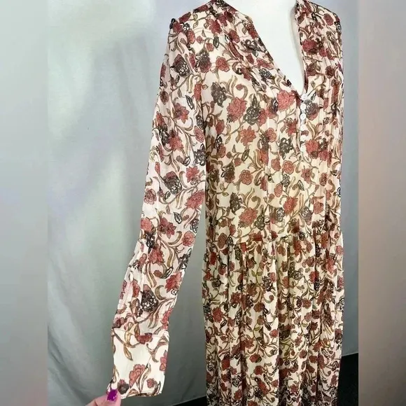 Free People Dress Boho See It Through Floral Sheer Lined Orange Brown NWT Size S