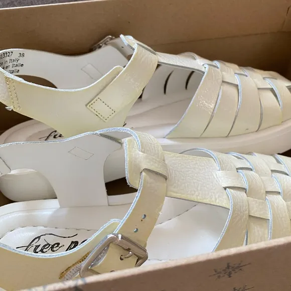 Free People Finn Fisherman Platform Italian Leather Sandals in White/Cream 38