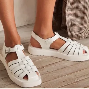 Free People Finn Fisherman Platform Italian Leather Sandals in White/Cream 38