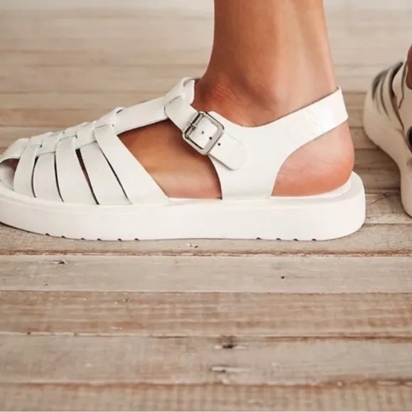 Free People Finn Fisherman Platform Italian Leather Sandals in White/Cream 38