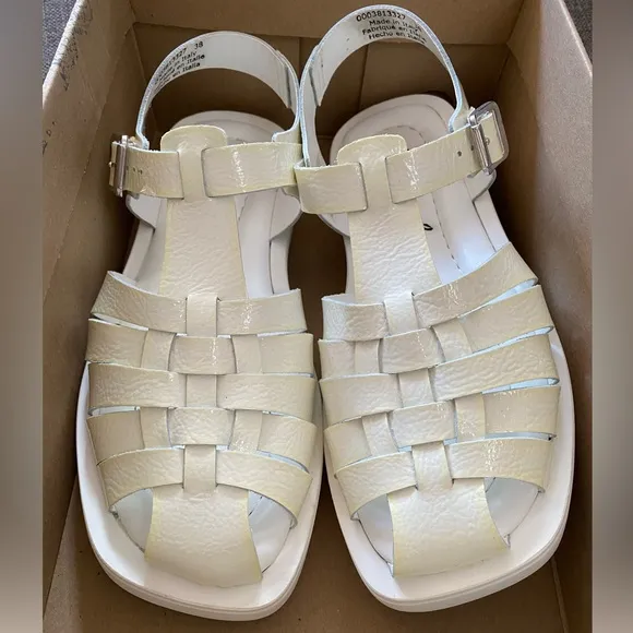 Free People Finn Fisherman Platform Italian Leather Sandals in White/Cream 38