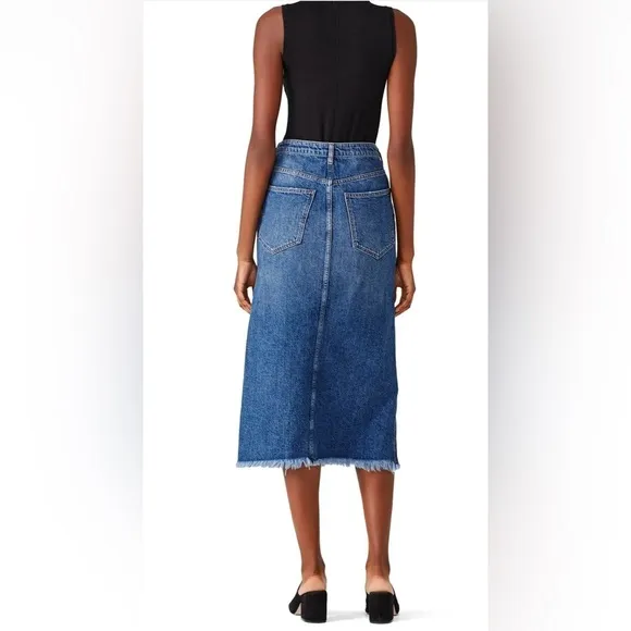 Free People Midi Blue Denim Skirt With Side Slits 0
