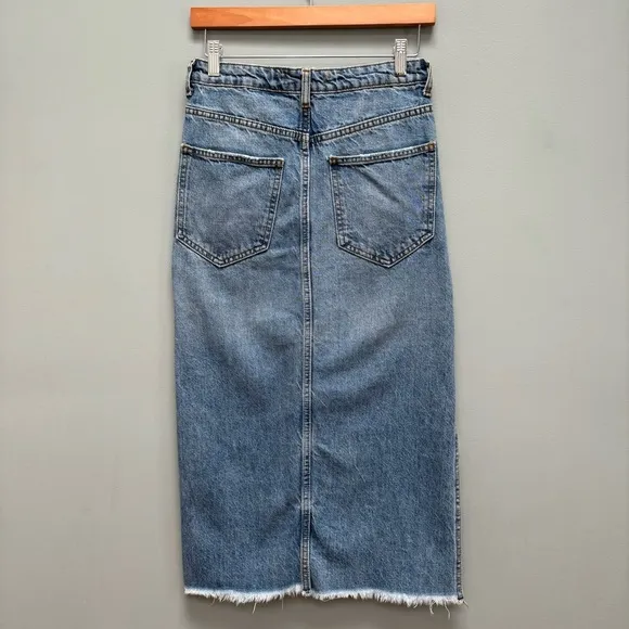 Free People Midi Blue Denim Skirt With Side Slits 0