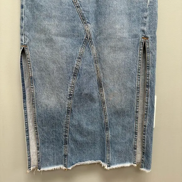 Free People Midi Blue Denim Skirt With Side Slits 0