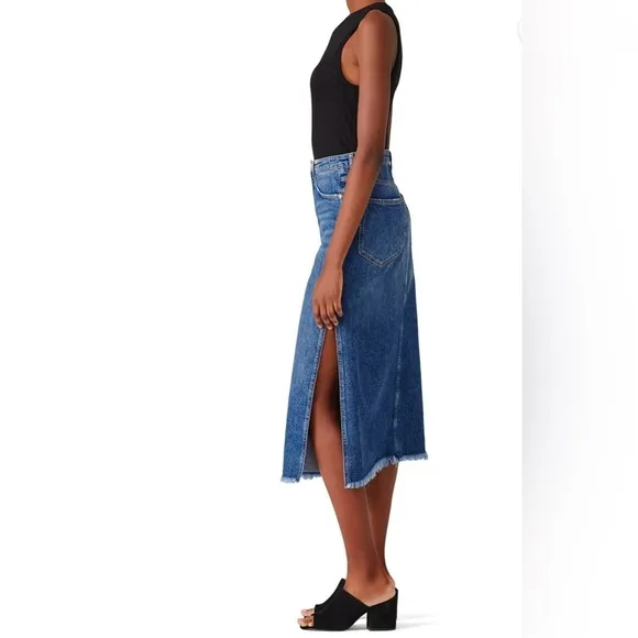 Free People Midi Blue Denim Skirt With Side Slits 0