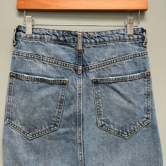 Free People Midi Blue Denim Skirt With Side Slits 0