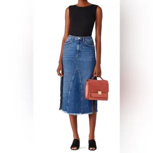 Free People Midi Blue Denim Skirt With Side Slits 0