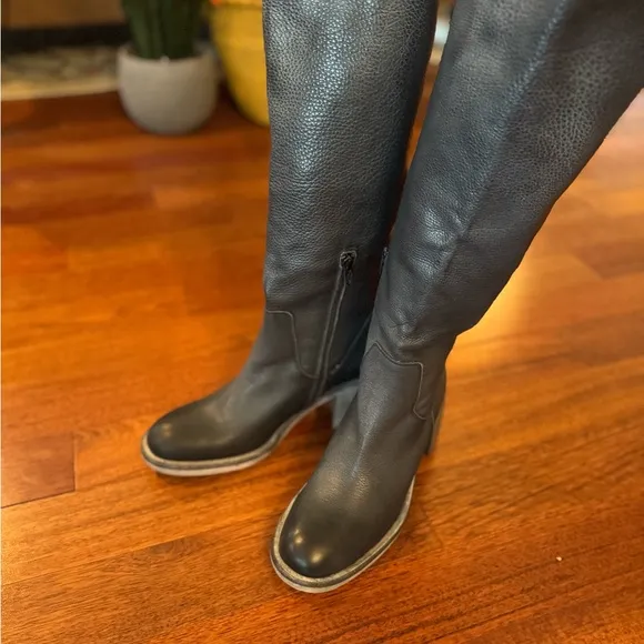 FREE PEOPLE New Never Worn Tall Leather Slouch Boots Black EU 39/US size 8