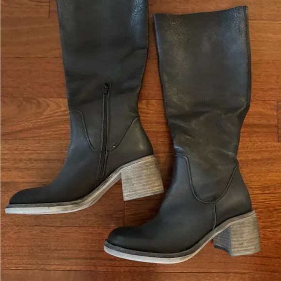 FREE PEOPLE New Never Worn Tall Leather Slouch Boots Black EU 39/US size 8