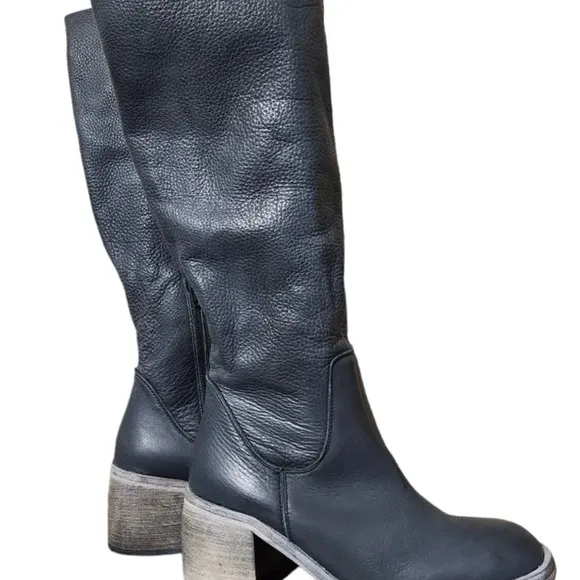 FREE PEOPLE New Never Worn Tall Leather Slouch Boots Black EU 39/US size 8