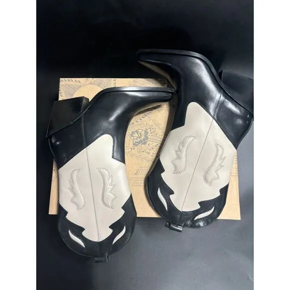 Free People  NIB Twin Flames Leather Western Cowboy Boots in Black/Ivory Size 11