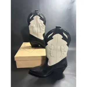 Free People  NIB Twin Flames Leather Western Cowboy Boots in Black/Ivory Size 11