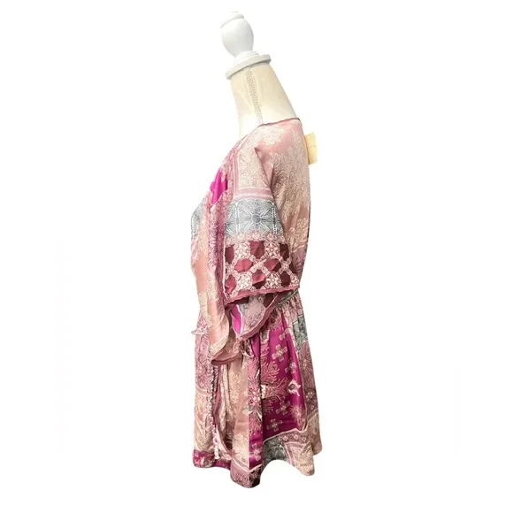 Free People Oasis Romper Dawn Pink Combo NWT Medium | Silky Patchwork Wrap Style