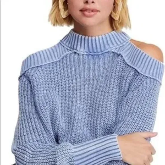 Free People Off Shoulder Cutout Pullover Chunky Knit Top Stretch Sweater, Size L